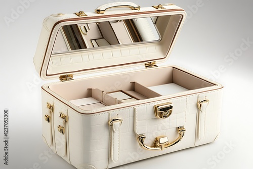 Luxurious ivory leather vanity case with elegant fittings and a timeless look, ideal for beauty enthusiasts.