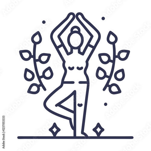 Tree yoga pose icon for wellness blogs, websites, mindfulness practice, and fitness designs