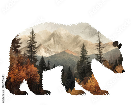 Bear silhouette with scenic forest landscape photo