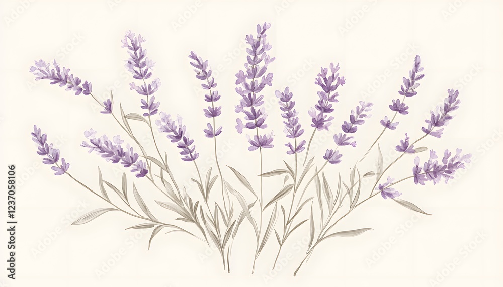 Naklejka premium Delicate Lavender Blooms Watercolor Painting