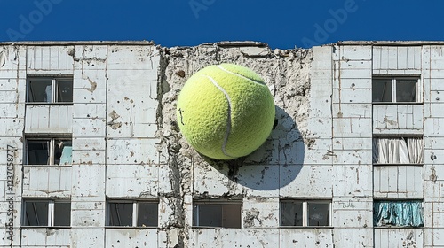 Tennis Ball Crushing Building: A Surreal Image of Destruction and Unexpectedness