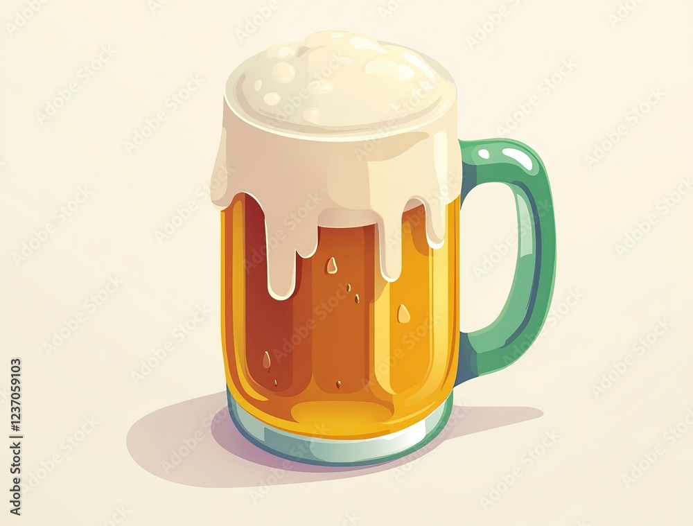 Refreshing beer mug filled with frothy beverage on a light background Refreshing beer mug filled with frothy beverage on a light background