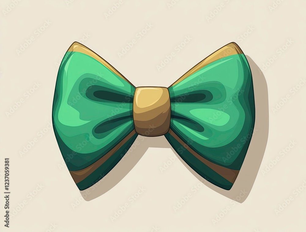 Fototapeta premium Green bow tie with golden accents displayed on a light background