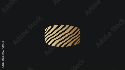 Modern design featuring a gold cylindrical shape with black striped patterns on a dark background. Generative AI