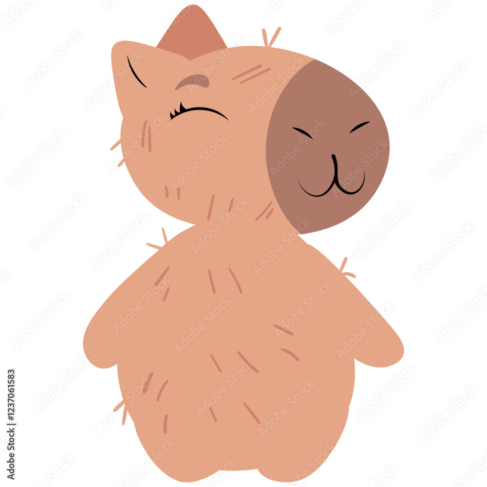 Obraz premium Adorable capybara illustration with a soft, minimalistic design and a happy expression. Perfect for digital designs, stickers, eco-friendly branding, and cute character collections, optimized for top 