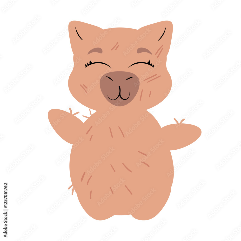 Obraz premium Capybara with a happy expression and open arms. Perfect for character design, digital stickers, greeting cards, and nature-themed illustrations