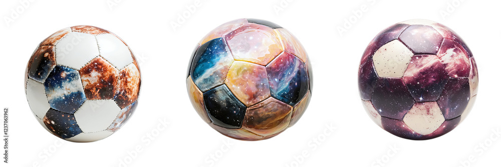 Naklejka premium Png of Galaxy-Themed Soccer Balls with Cosmic Design on transparent background.