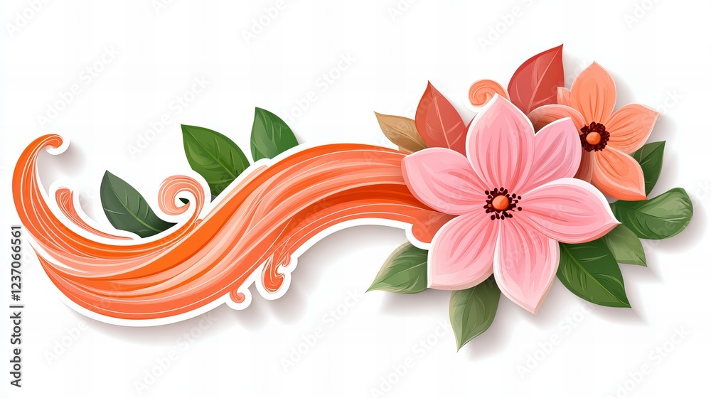 Obraz premium Delicate pink and orange flowers with a flowing orange wave design. Perfect for spring or summer themes.