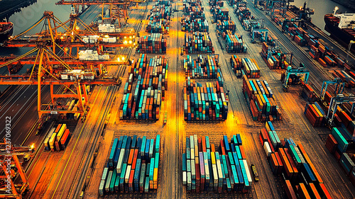 Industrial Container Terminal with Cranes and Cargo Logistics photo