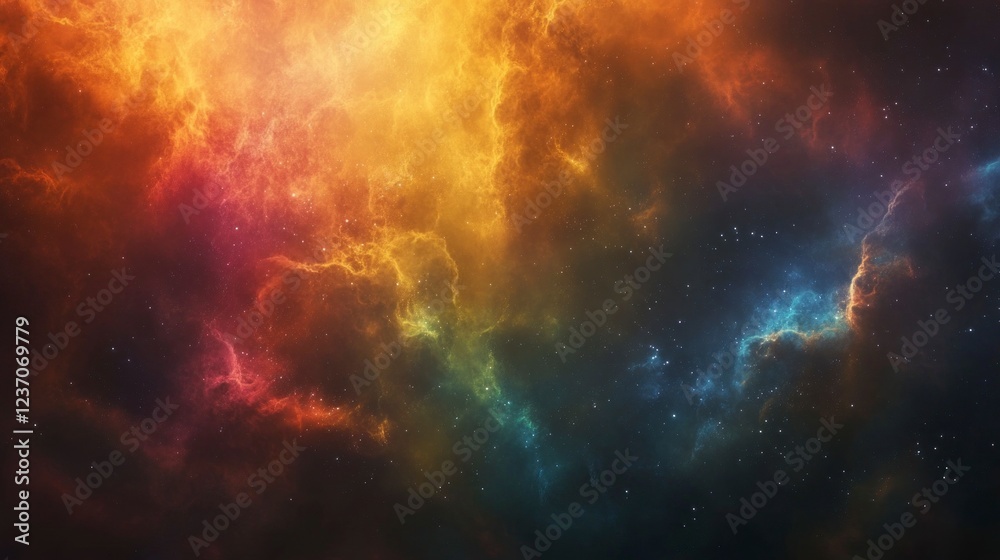Fototapeta premium A vibrant and colorful background with clouds of smoke, creating an atmosphere reminiscent of the rainbow's colors in space.