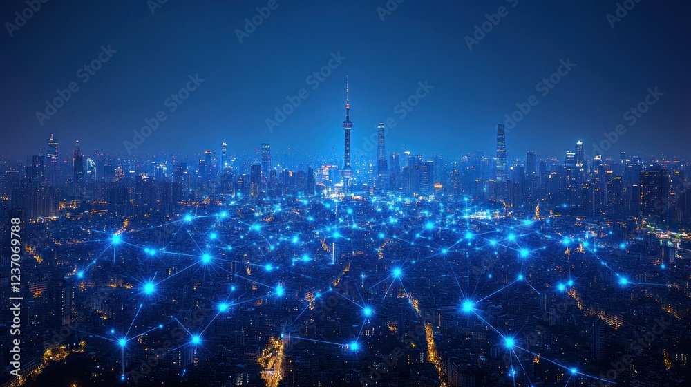 Illuminated Cityscape: A Night View of Shanghai's Connected Network