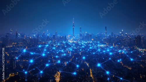 Obraz na płótnie Illuminated Cityscape: A Night View of Shanghai's Connected Network w salonie
