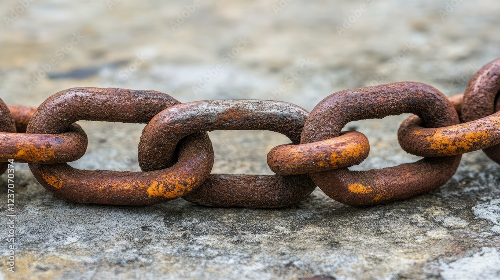 Rusty Chain Links Resting on Weathered Stone Rusty Chain Links Resting on Weathered Stone