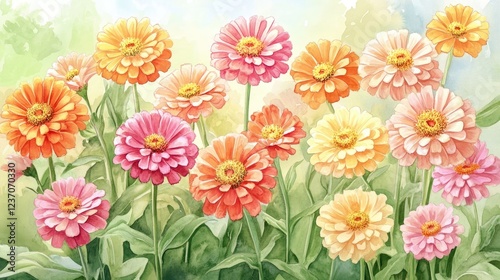 Wallpaper Mural A Watercolor Painting of Vibrant Zinnias in Bloom Torontodigital.ca