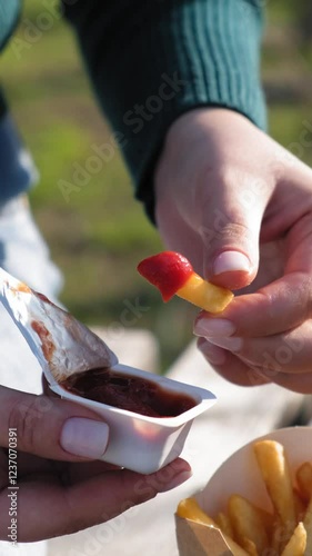 French fries are soaked in ketchup