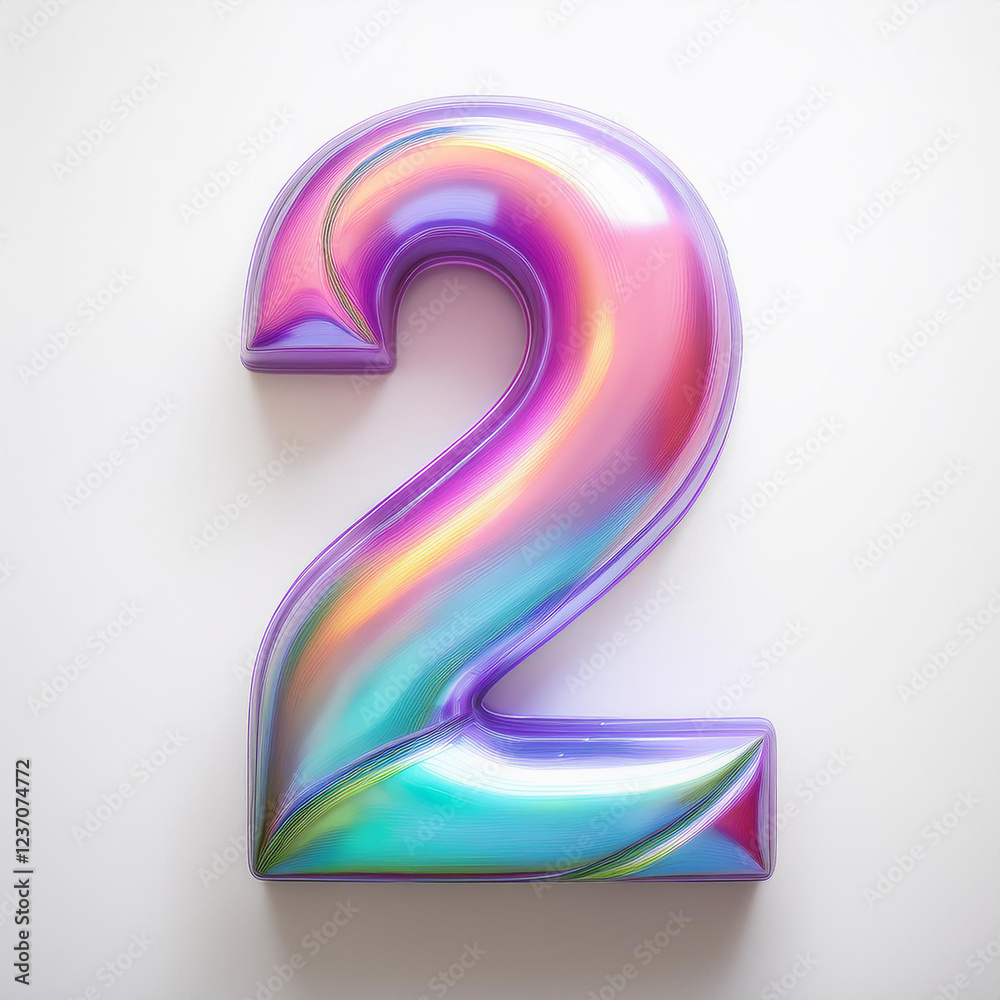 Glossy number 2 two with iridescent hues. Modern design. Glossy number 2 two with iridescent hues. Modern design.
