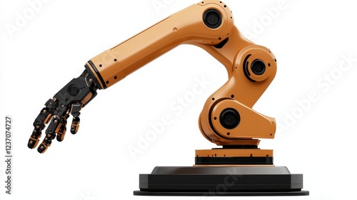 A realistic robotic arm on a white background. The image can be easily cut out and used in other projects.