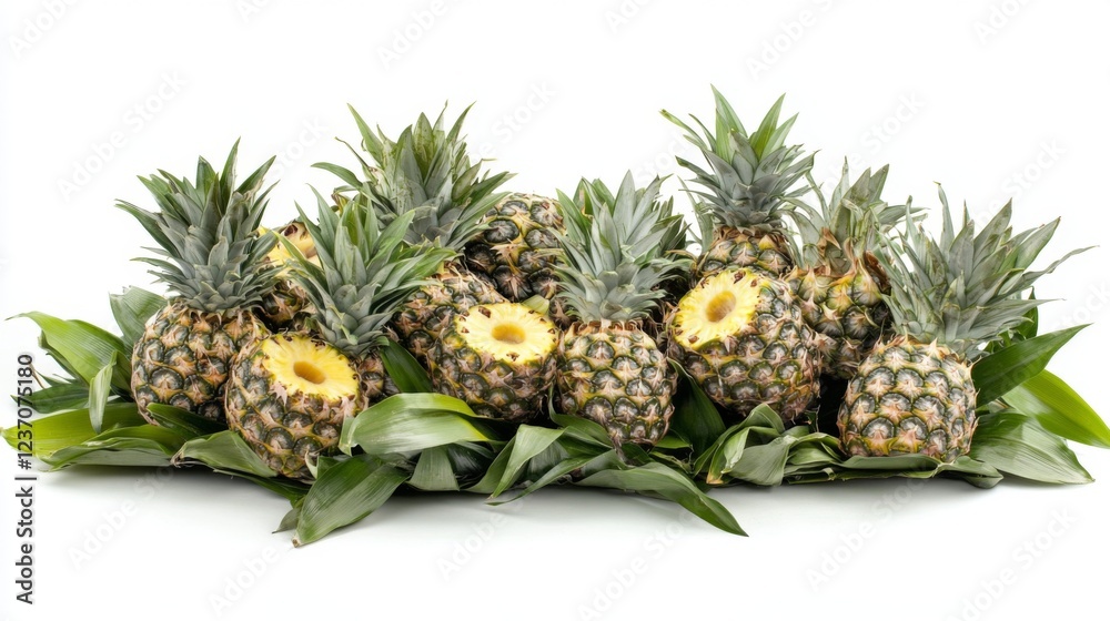 Fototapeta premium Close-up of Fresh Pineapples on White Background