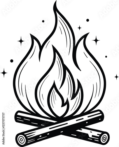  Fire Line Art Vector Design , Silhouette Art , Outline Drawing illustration with white Background