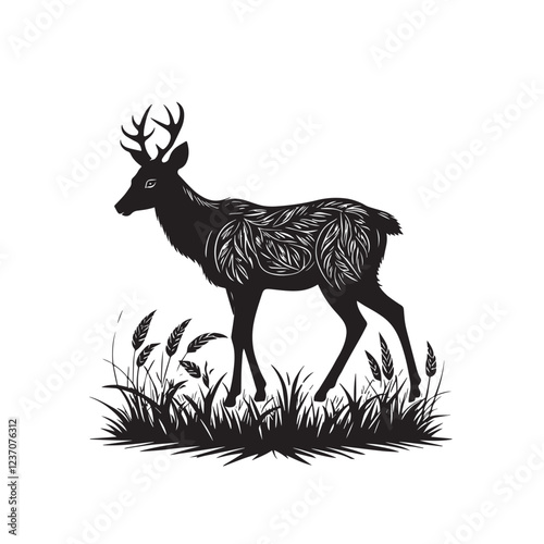 Deer silhouette icon line art style vector illustration