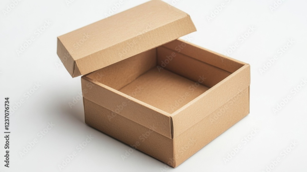 Empty Cardboard Box, Open Brown Package, Simple Gift Container Empty Cardboard Box, Open Brown Package, Simple Gift Container