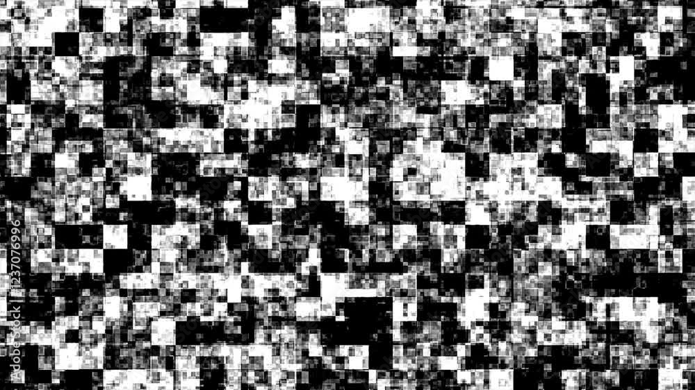 Fractal noise pulses in rhythmic motion. High-contrast visuals, geometric patterns, seamless looping, hypnotic animation, abstract design, evolving structures, cinematic effect, dynamic visuals.