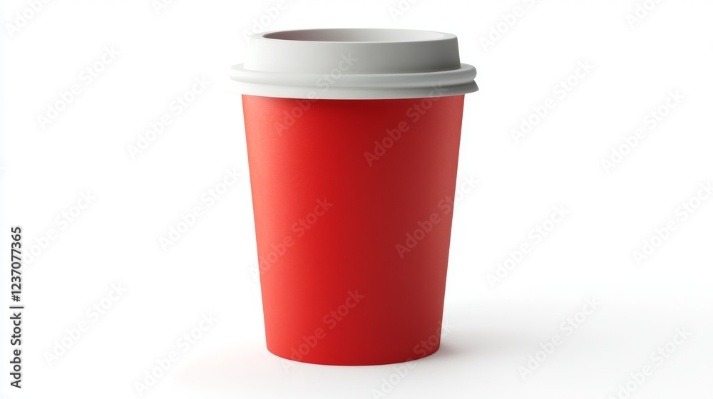 Red Paper Coffee Cup with White Lid: Mockup Red Paper Coffee Cup with White Lid: Mockup