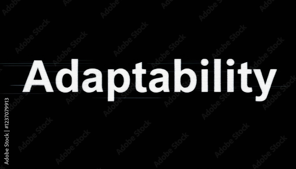 Obraz premium Adaptability text with distorted screen effect on dark background for flexibility concept