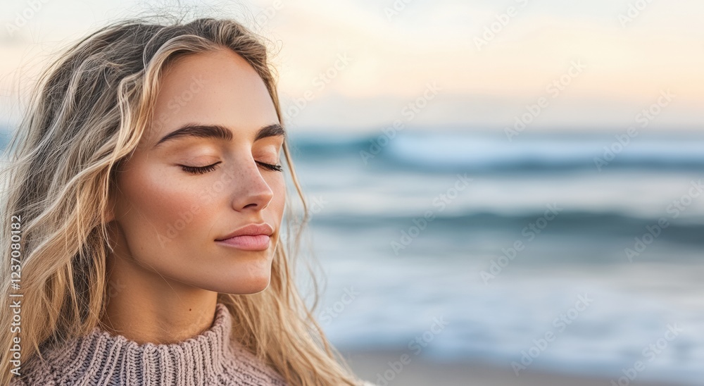 Portrait of Models with Blond and Brown Long Hair Meditating on the Beach Portrait of Models with Blond and Brown Long Hair Meditating on the Beach
