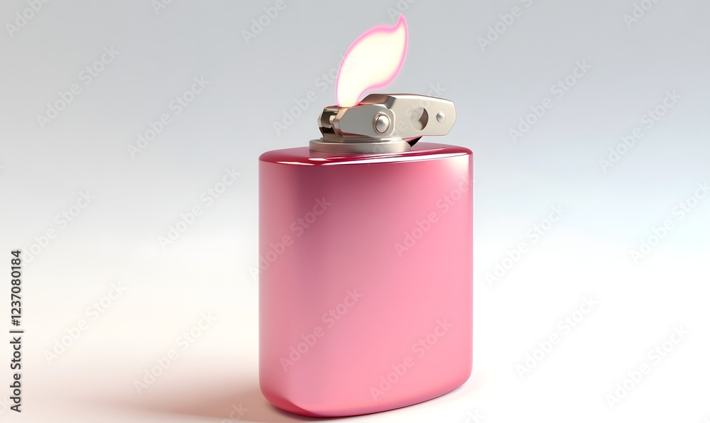 Pink lighter, flame lit, white background, studio shot, product image Pink lighter, flame lit, white background, studio shot, product image
