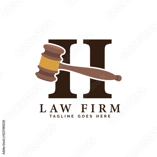 Letter H Law Firm Logo Concept with Judge Hammer. Alphabet H Judge Gavel.