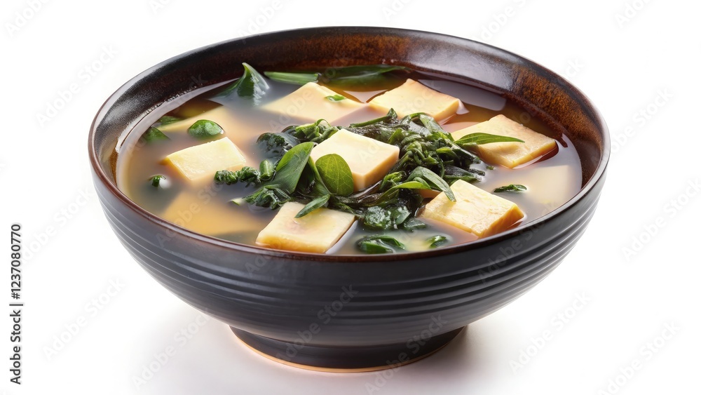 Delicious Miso Soup With Tofu and Seaweed on a White Background. Generative AI Delicious Miso Soup With Tofu and Seaweed on a White Background. Generative AI