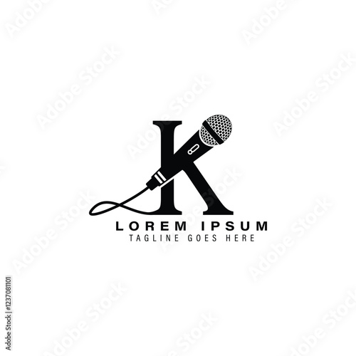 Letter K with Microphone Logo Design. Alphabet K Mic Vector Icon.