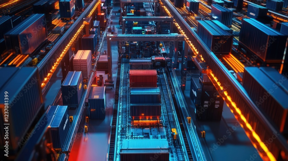 Futuristic Cargo Transport System Illuminated Tracks