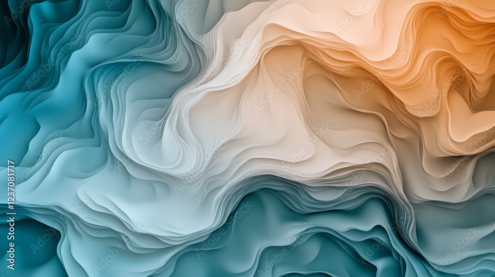 Obraz premium Abstract Fluid Wave Pattern in Calm Blue and Orange Tones