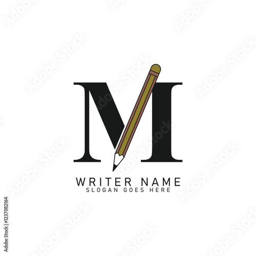 Letter M Pencil Logo Design. Alphabet M Lead Pencil Icon.