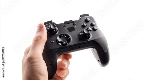 Black Game Controller in Hand: Close-up of Modern Gamepad photo