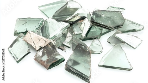 Shattered Glass Fragments: A Close-up Study of Broken Glass Pieces photo