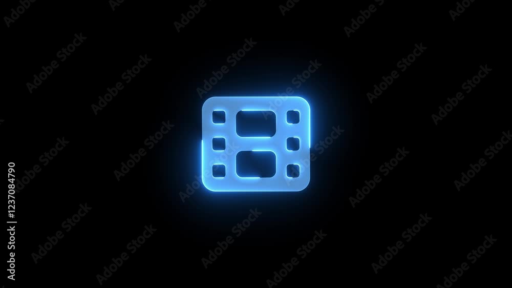 Film icon blue color glowing neon animation on black background Film icon blue color glowing neon animation on black background