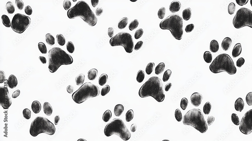 Paw print patterns of dogs, cats, and tigers. Black lines animal prints isolated on a white background. Paw print patterns of dogs, cats, and tigers. Black lines animal prints isolated on a white background.