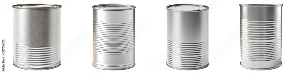 Silver tin can isolated on transparent background, PNG, Set of Silver tin can isolated on transparent background, PNG, Set of