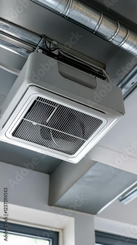 Ceiling-mounted air conditioning unit cooling a modern indoor space