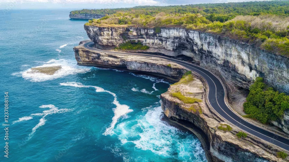 Scenic Coastal Road Winding Along Dramatic Cliffs Scenic Coastal Road Winding Along Dramatic Cliffs
