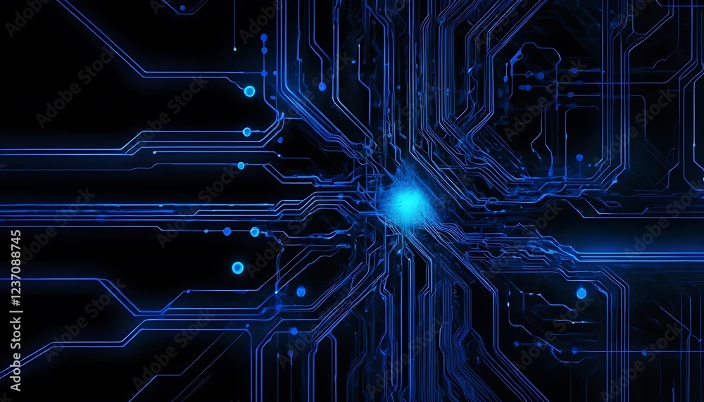 Abstract Blue Circuit Board: Glowing Lines and Nodes Abstract Blue Circuit Board: Glowing Lines and Nodes