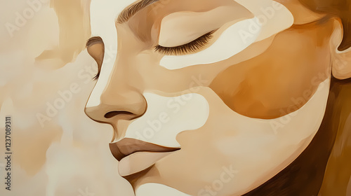 Serene contemplation: an abstract portrait. Muted Earthtones. Illustration photo