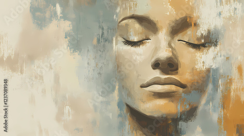 Serene contemplation: an abstract portrait. Muted Earthtones. Illustration photo