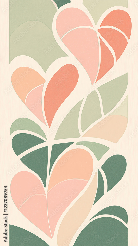 Vertical heart shapes in pale pink and green shades