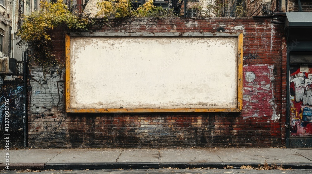 Blank Billboard on Weathered Brick Wall Blank Billboard on Weathered Brick Wall