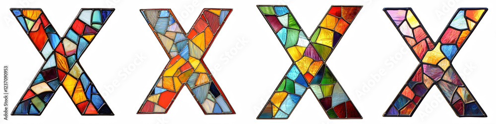 Fototapeta premium Alphabet X, made with stained colorful glass, Logo design, letter, isolated on a transparent background