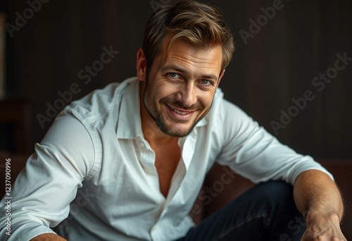 Portrait of a drunk man in a dark room